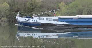 Bild: Der schnittige Bug der MS Damiate wirft eine schöne Welle im glatten Neckar.
