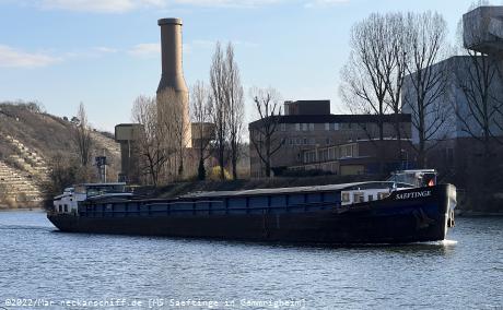 Bild: Die unbeladene MS Saeftinge zu Tal auf dem Neckar.