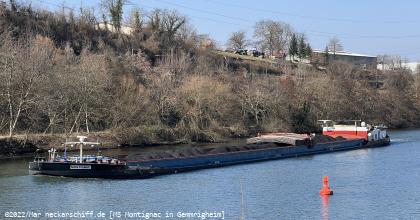 Bild: Der Binnenfrachter MS Montignac liefert Kohle an den Neckar.